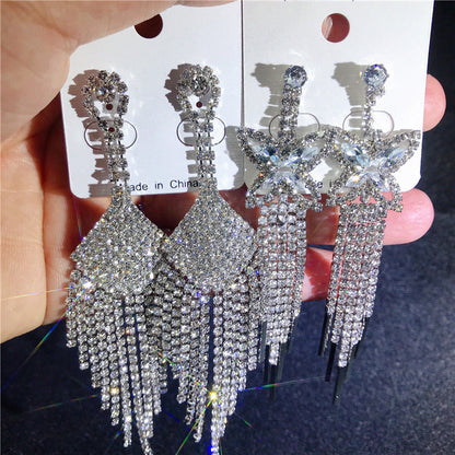 Wholesale5PCS Drop Diamond Tassel Earrings