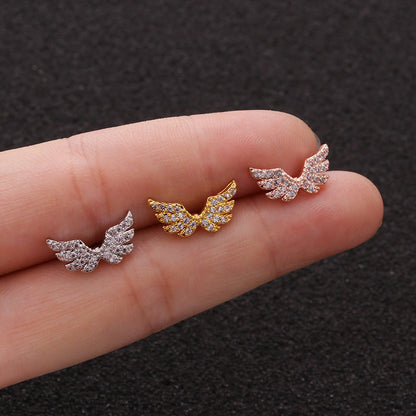 Angel Wings Zircon Small Earrings Stainless Steel Screw