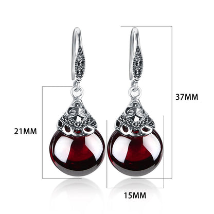 925 silver Vintage Round Garnet Earrings