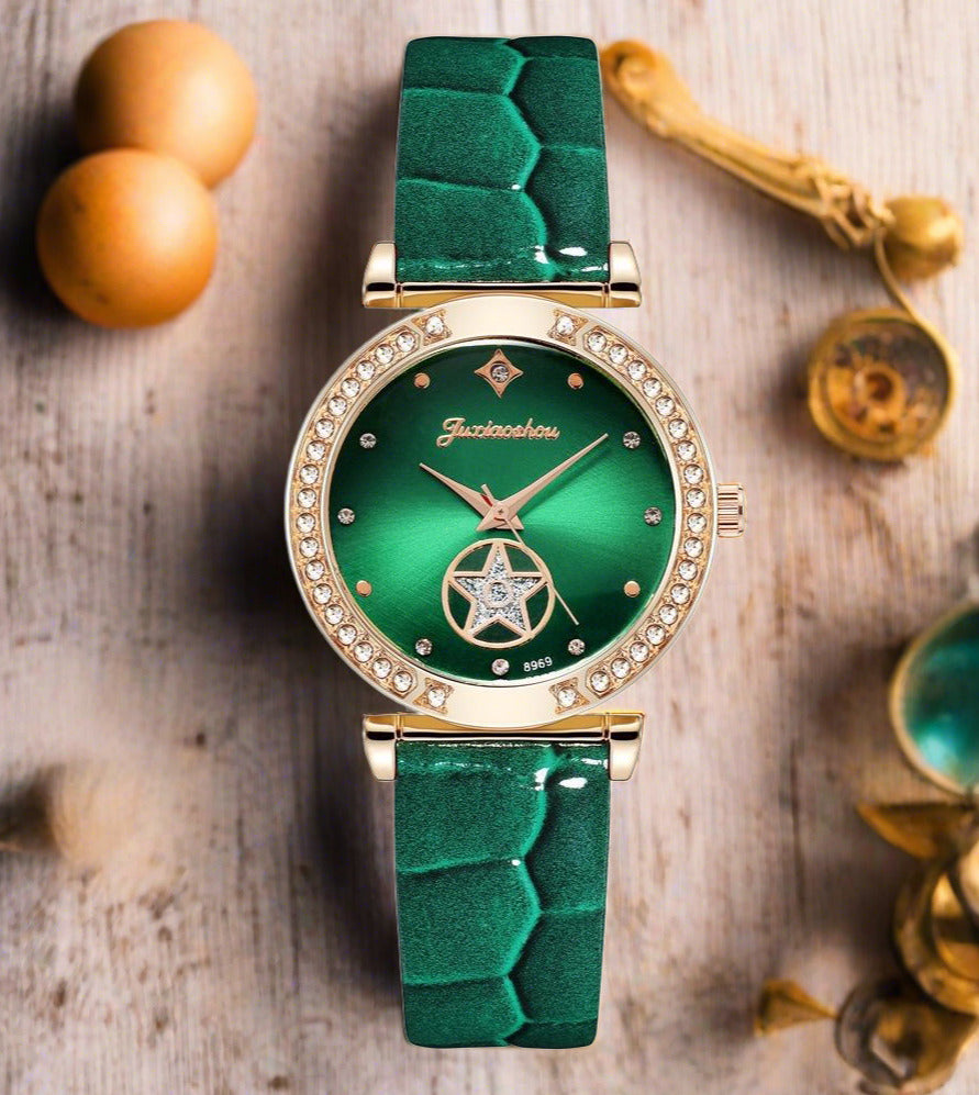 Women Green Qualities Diamond Studded Quartz Watch