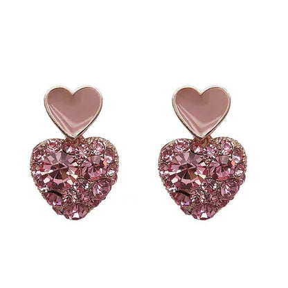 925 Silver Needle Pink Diamond Heart Female Earrings