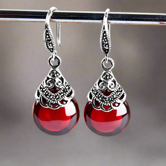 925 silver Vintage Round Garnet Earrings