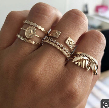 6-piece Geometric Leaf Tassel  Ring