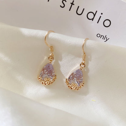 Wholesale Real Gold Plated Carved Water Drop Stone 925 Silver Earrings