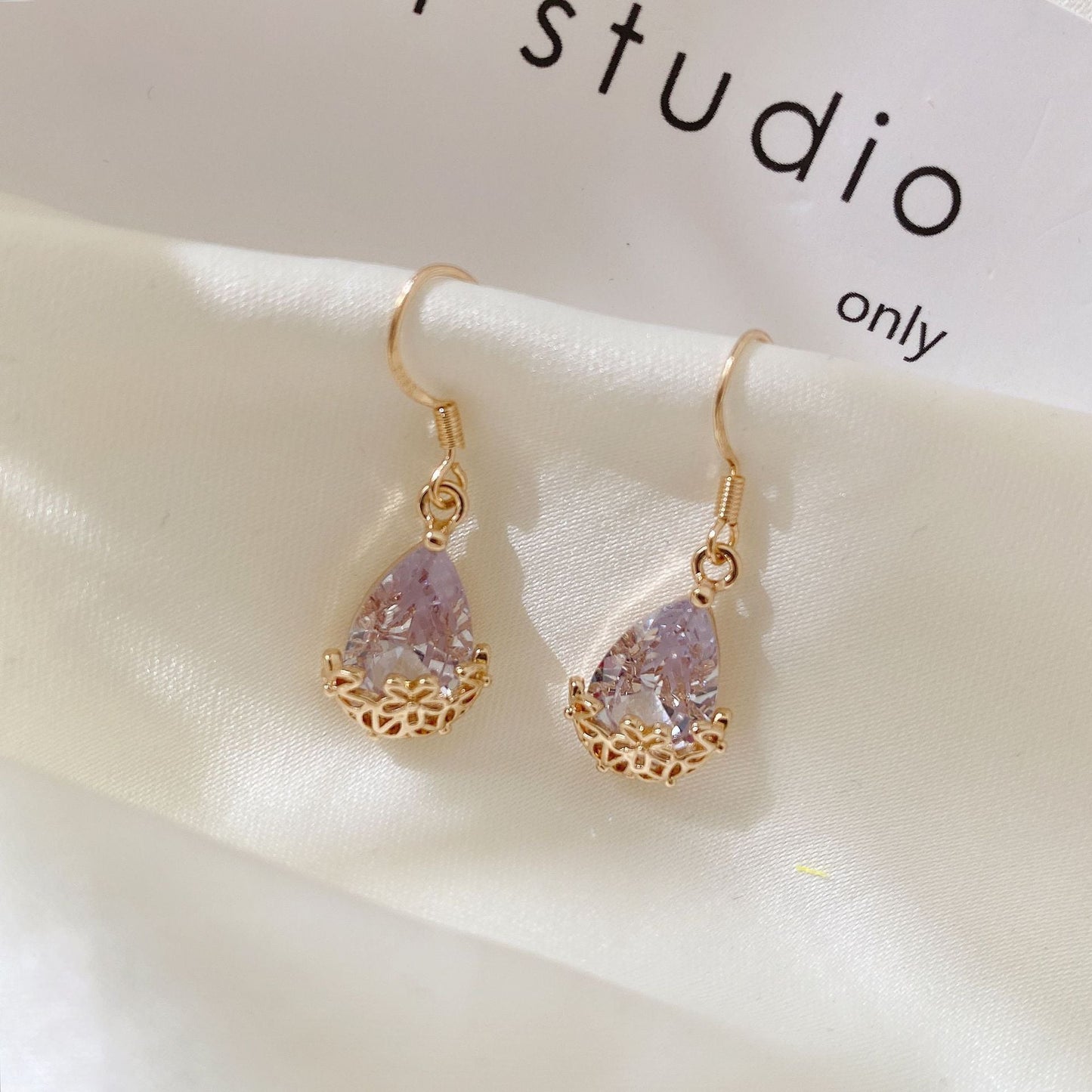 Wholesale Real Gold Plated Carved Water Drop Stone 925 Silver Earrings