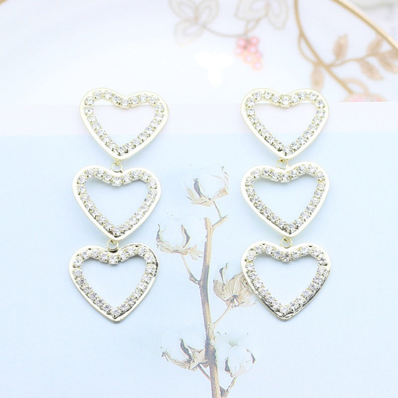 925 Silver Needle Sweet Hollow Diamond Love Earrings