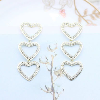 925 Silver Needle Sweet Hollow Diamond Love Earrings