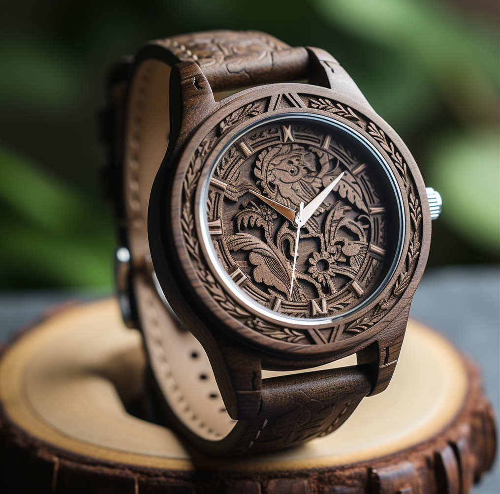 Exquisite Carved Wood Watch