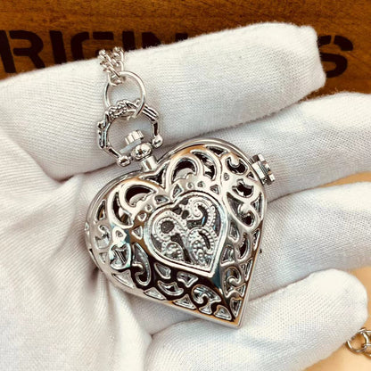 Stylish romantic heart-shaped diamond pocket watch