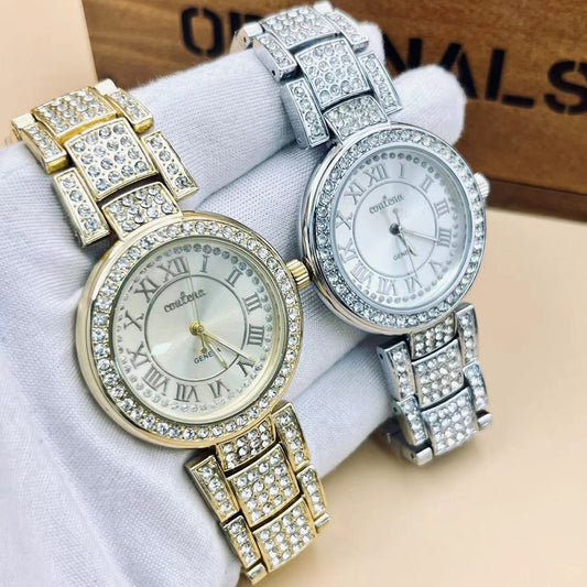 Women's Stainless Steel Watch with Full Rhinestone Dial