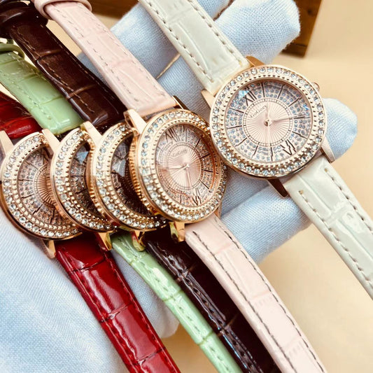 Women's Casual Quartz Full Rhinestone Leather Watch