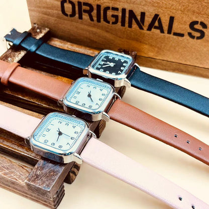 Women Simple Dial Leather Strap Small Square Watch