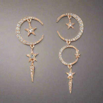 Alloy Diamond Asymmetric Star Moon Earrings