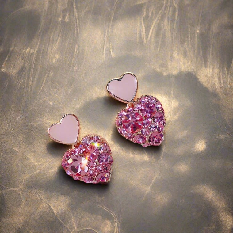 925 Silver Needle Pink Diamond Heart Female Earrings