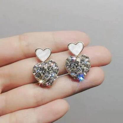 925 Silver Needle Pink Diamond Heart Female Earrings