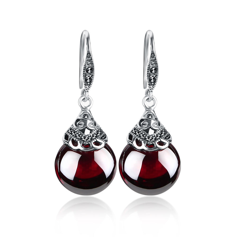 925 silver Vintage Round Garnet Earrings