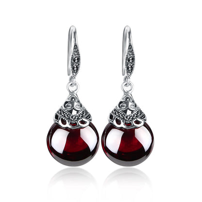 925 silver Vintage Round Garnet Earrings