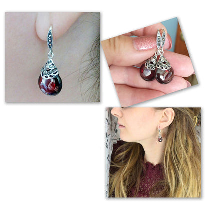 925 silver Vintage Round Garnet Earrings