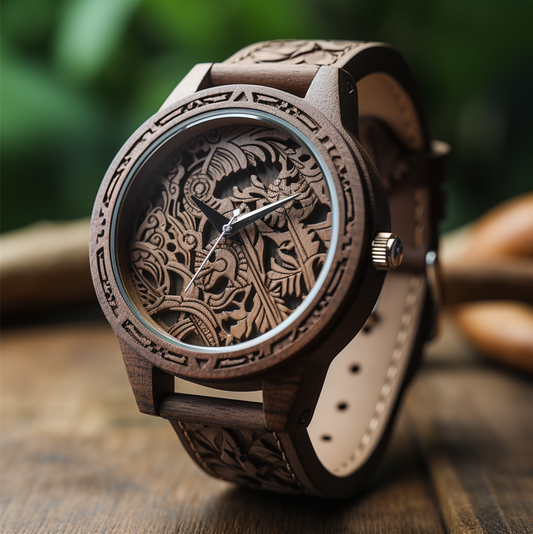 Artisan-Carved Wood Watch