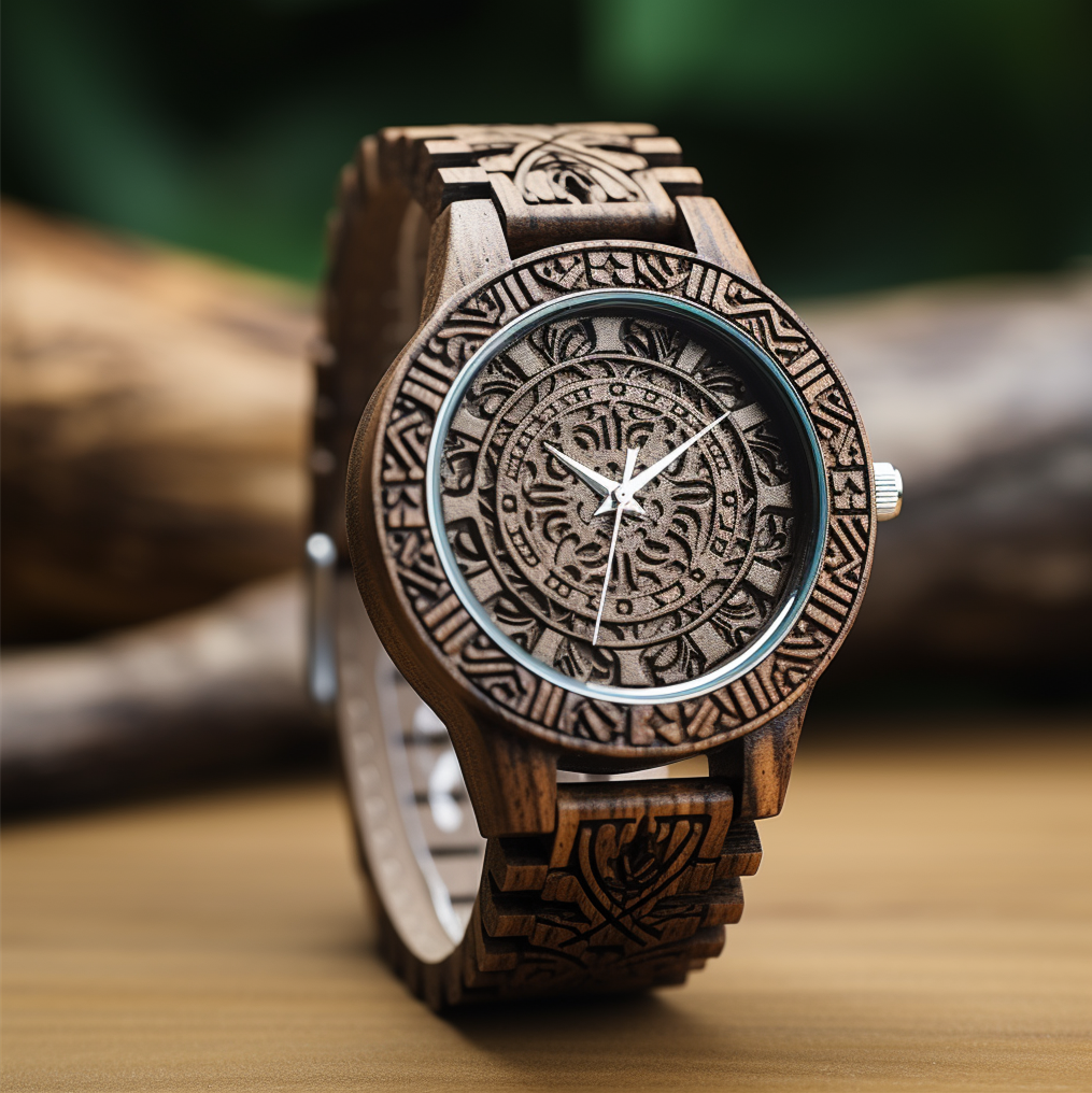 Carved Surface Wooden Watch