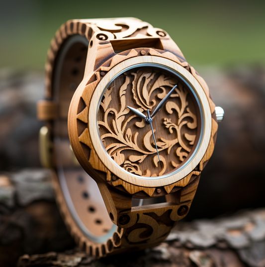 Handcrafted Floral Carved Wooden Watch