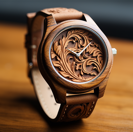 Handcrafted Floral Carved Wooden Watch