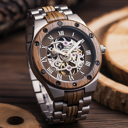 Stainless Steel-Wood Strap Mechanical Watch