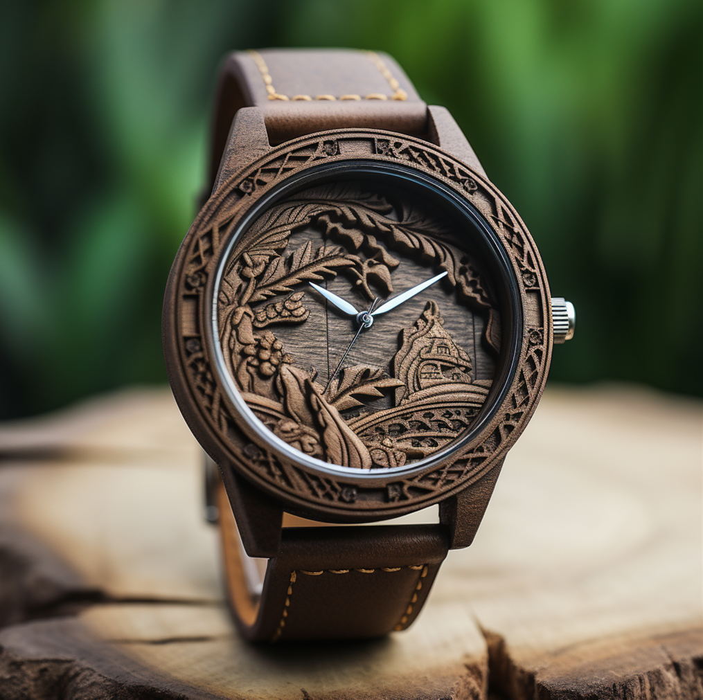 Vintage Carved Wood Watch