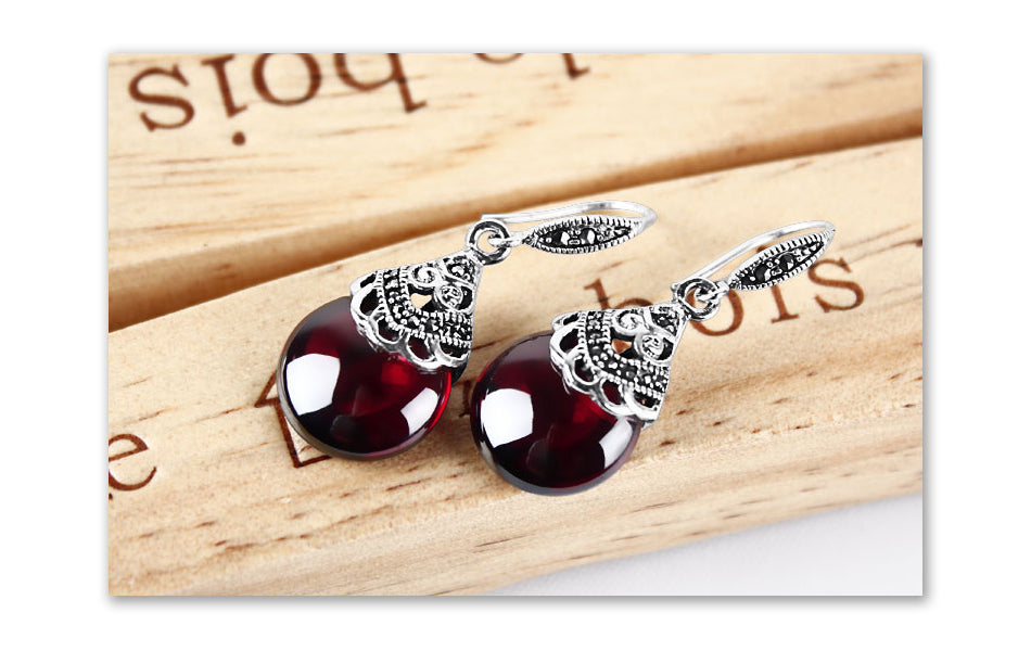 925 silver Vintage Round Garnet Earrings