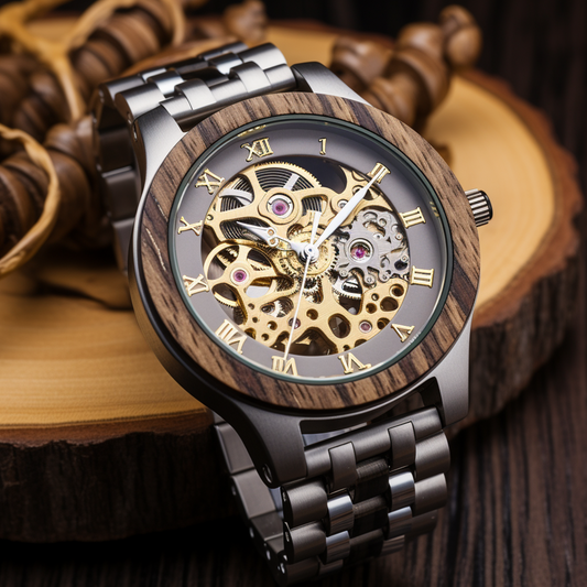 Stainless Steel Vintage Mechanical Wooden Watch