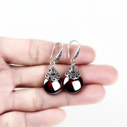 925 silver Vintage Round Garnet Earrings