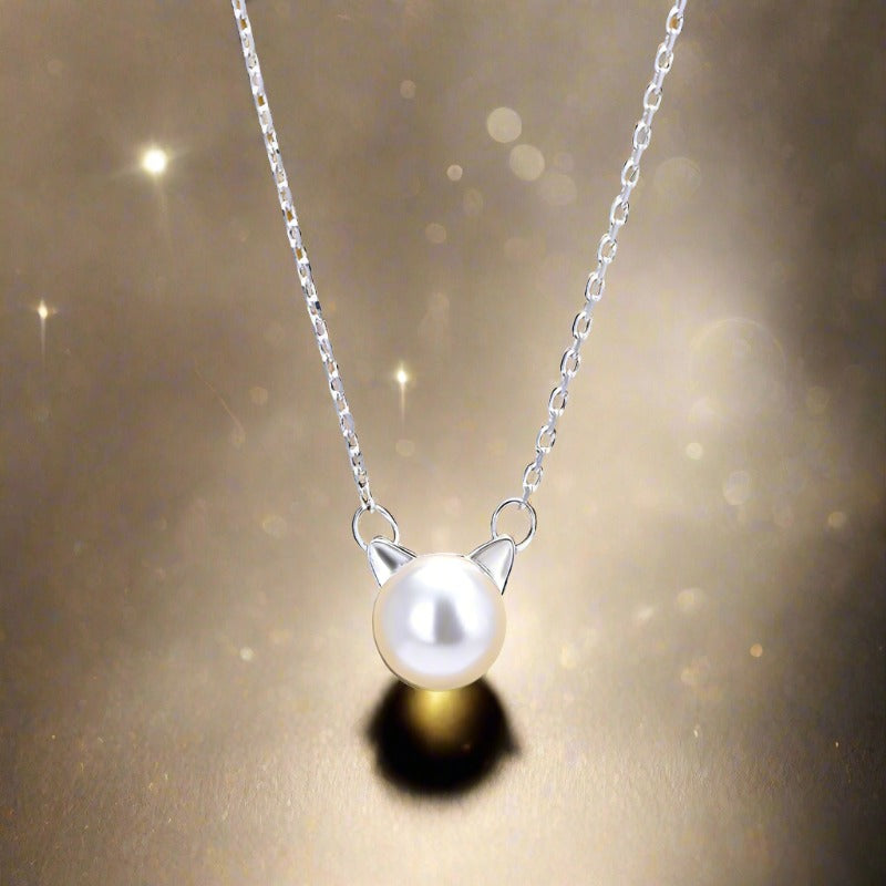 925 Silver Cat Ears Plated Necklace