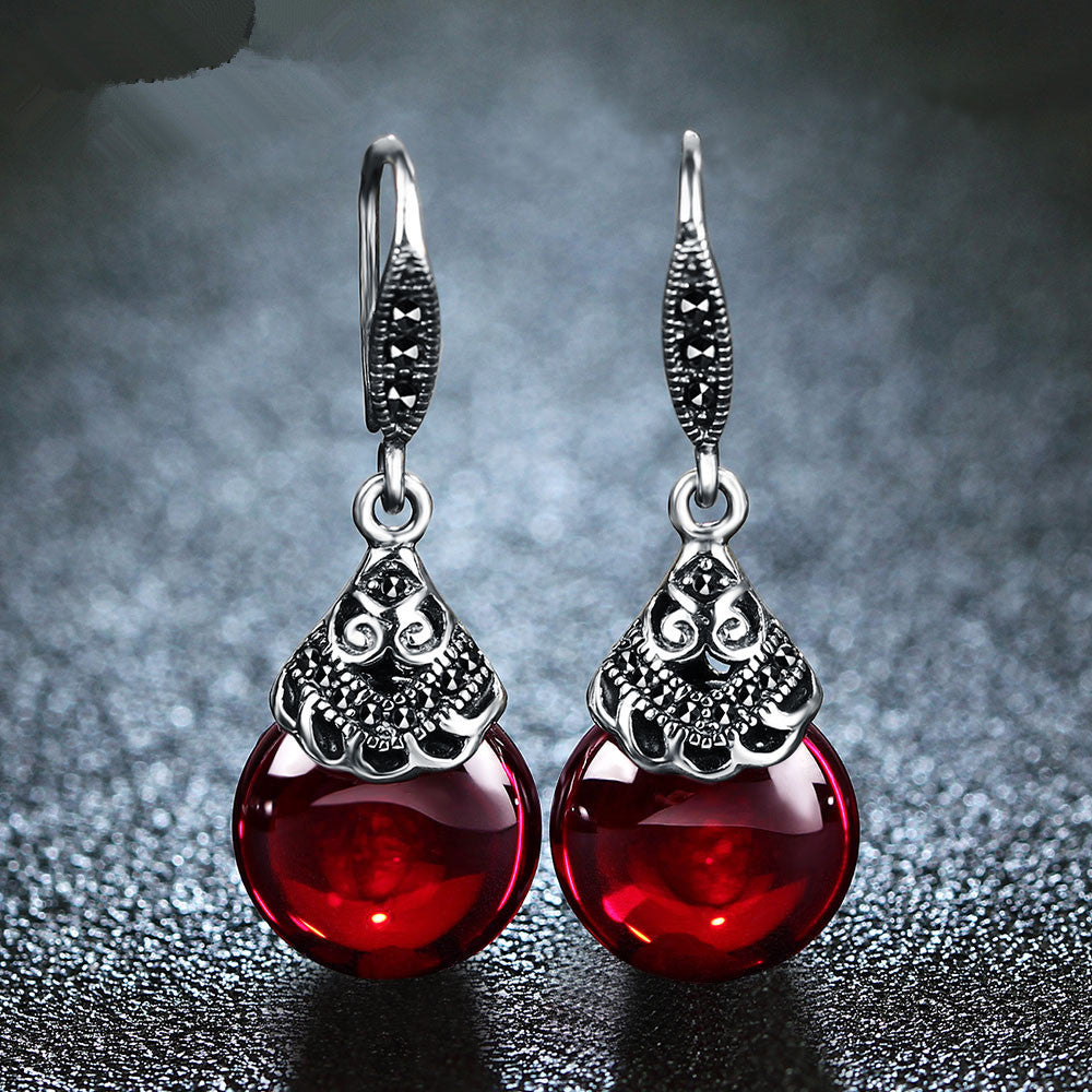 925 silver Vintage Round Garnet Earrings