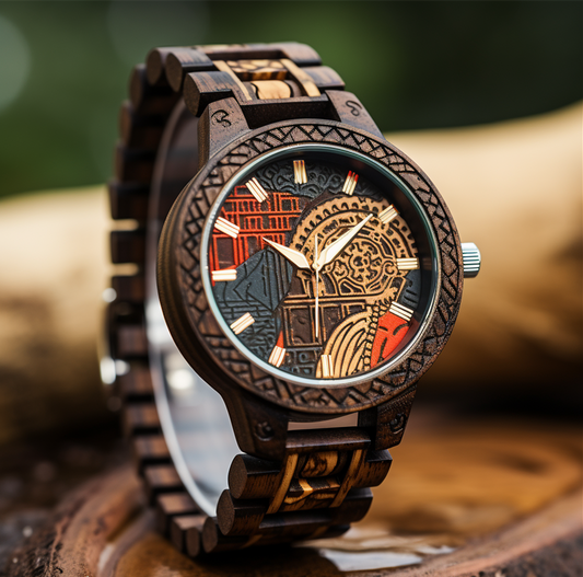 Patterned Surface Wooden Watch