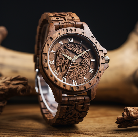 Exquisite Carved Wooden Timepiece Watch