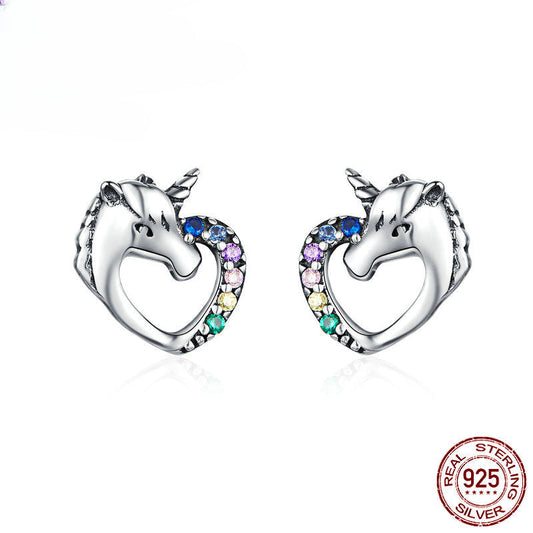 925 Sterling Silver Unicorn Colored Zircon Earrings