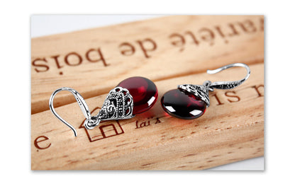 925 silver Vintage Round Garnet Earrings