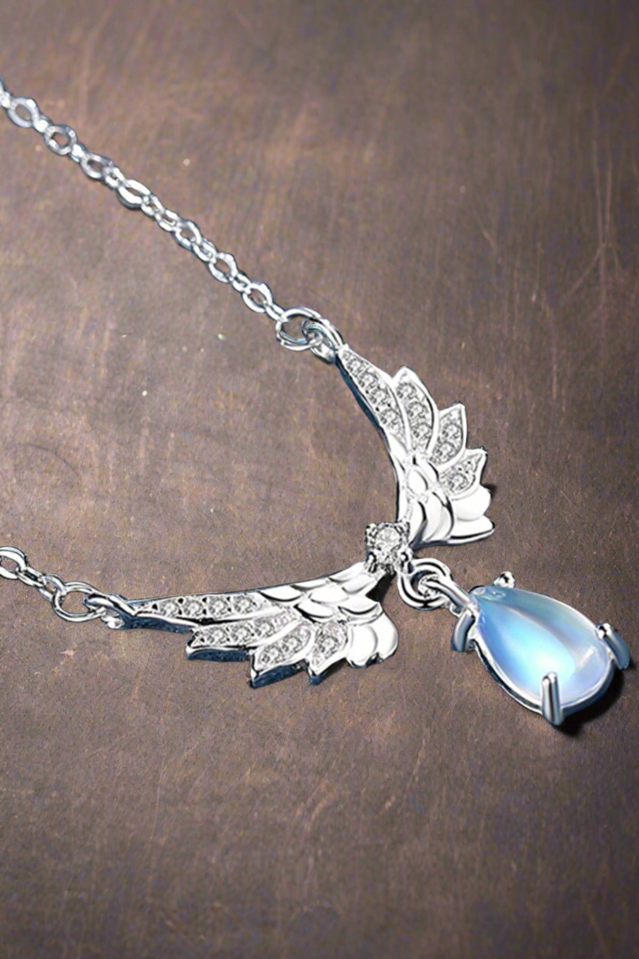 925 Sterling Silver Angel Wings Moonlight Necklace