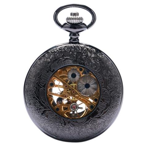 Black Steampunk Mechanical Pocket Watch