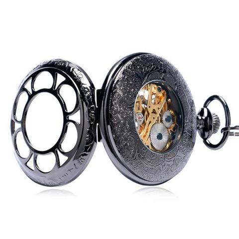 Black Steampunk Mechanical Pocket Watch