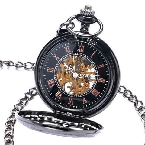 Black Steampunk Mechanical Pocket Watch