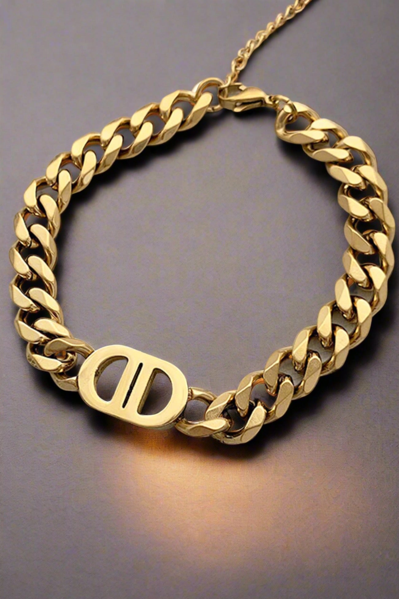 Chunky Chain Letter Double D Necklace & Bracelet