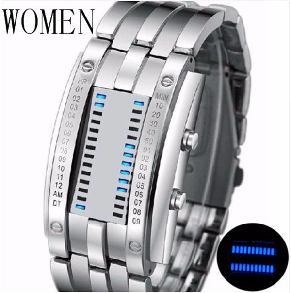 Creative Digital Watch Full Steel Binary Wrist Watch Women LED Electronic Sport Watches