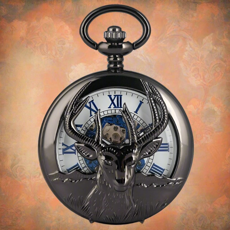 Mechanical Black Deer Pocket Watch