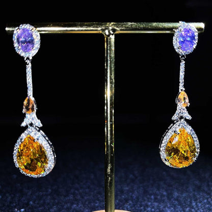 Yellow Diamond Drop Pear Shape Earrings