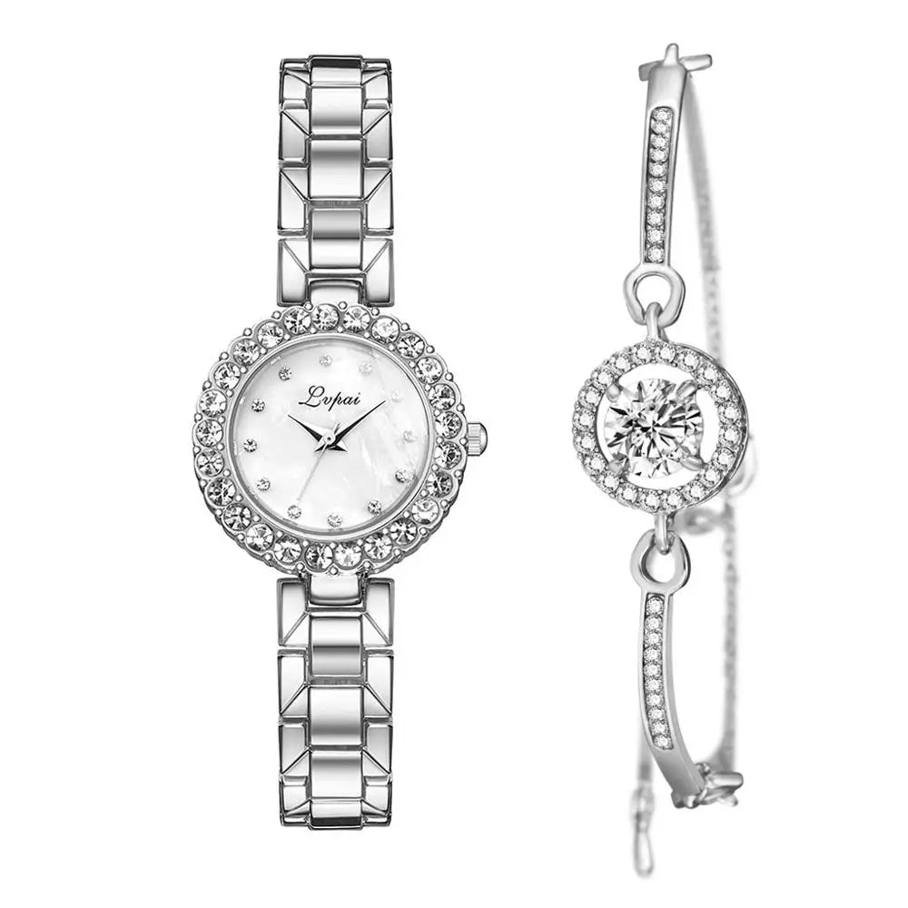 2PCS Diamond Stainless Steel Woman Watch Sets