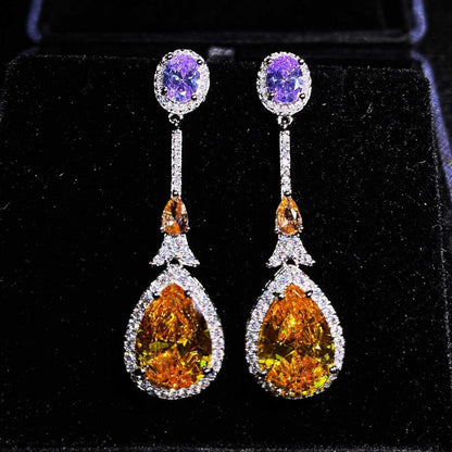 Yellow Diamond Drop Pear Shape Earrings