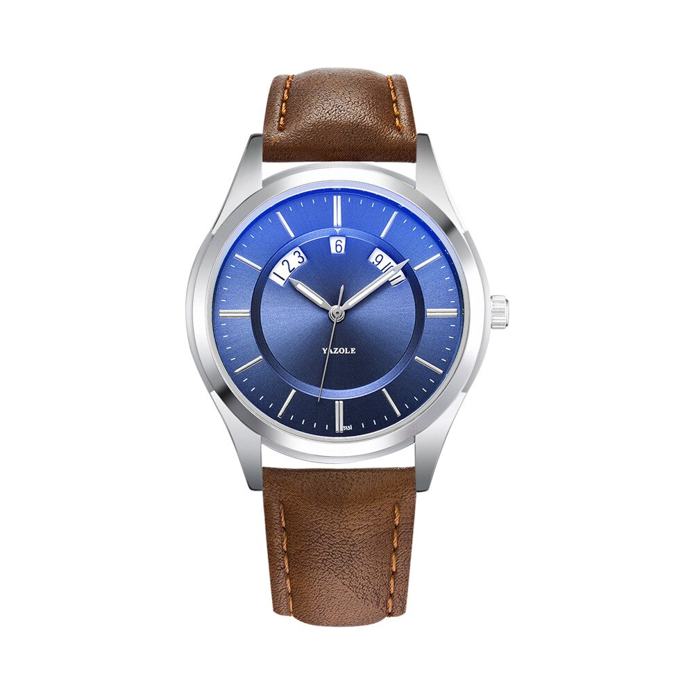 Yazole Fashion Calendar Waterproof Watch Men Leather Band Clock