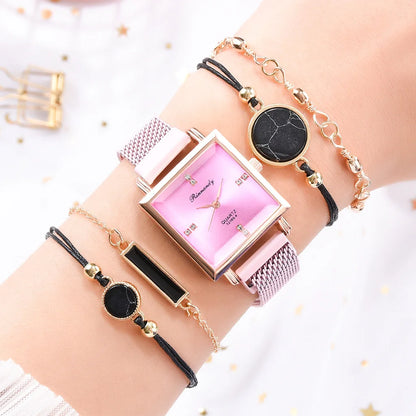 Women's Watches Square Dial Rhinestone Watch Bracelet Set