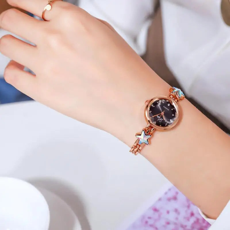 Women's Watches Star Bracelet Set Luxury Ladies Wristwatch Gift Steel Quartz Watch For Woman Rhinestone Clock New zegarek damski